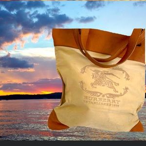Burberry Canvas/ Leather Stowell Tote Cream/ Brown